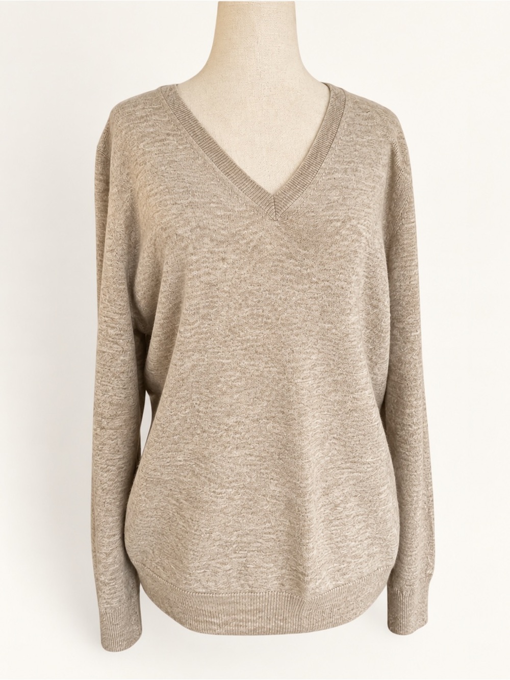 100% Cashmere Sweater XL Nordstrom Taupe V-Neck